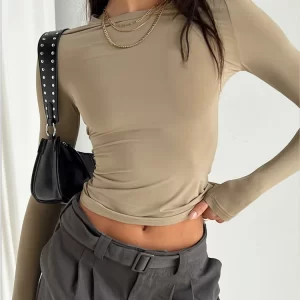 Women Casual Long Sleeve T-Shirts Spring Autumn Solid Slim Fit Pullovers Tees Shirts Female Streetwear Base Tees Tops