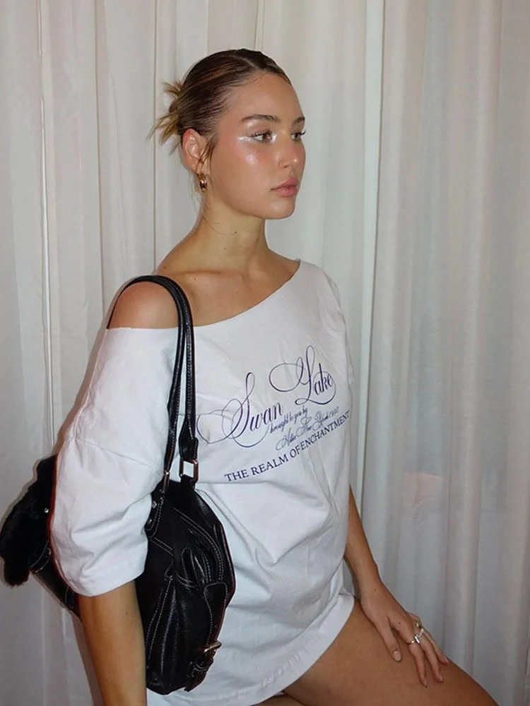 Women's Casual Loose T-shirt Summer Fashion Street Style Letter Print Versatile Top for Hot Weather - Image 2