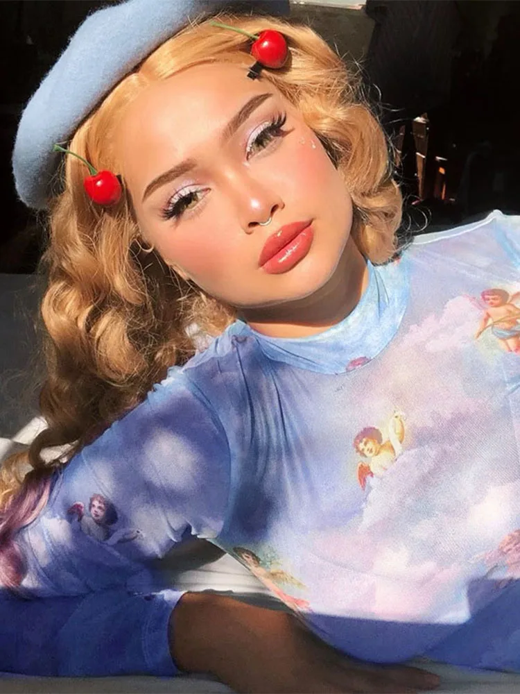 Sexy Women T Shirt See Through Transparent Mesh Tops Long Sleeve Sheer Slim Ladies Turtleneck T-Shirt New Arrival Women tshirt - Image 6