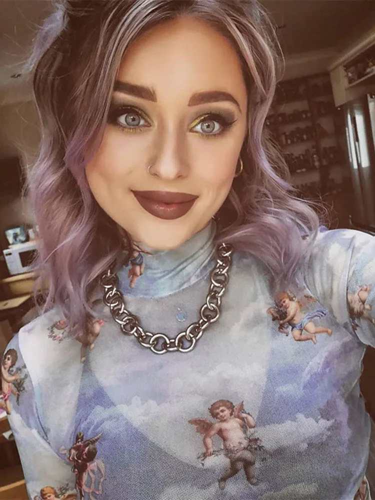 Sexy Women T Shirt See Through Transparent Mesh Tops Long Sleeve Sheer Slim Ladies Turtleneck T-Shirt New Arrival Women tshirt - Image 5